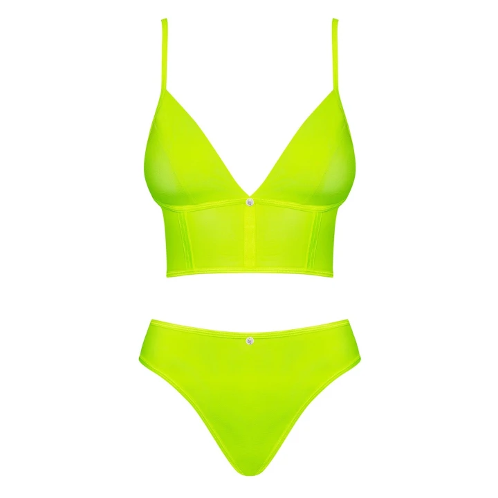 Komplet bielizny Neonowy - OBSESSIVE, regulowane ramiączka, zamek na plecach