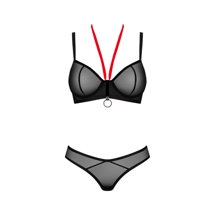 Biustonosz i stringi Glandez OBSESSIVE, M/L, regulowane ramiączka, fiszbiny, czarne