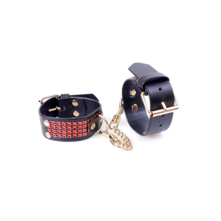 Mankiety do zniewalania Fetish B - regulowane 18-22 cm, skóra ekologiczna, metalowy łańcuch