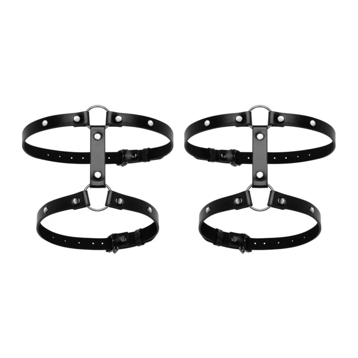 Obroże BDSM - Bedroom Fantasies - Skórzane Cuffs z Metalowymi Pierścieniami, Czarny