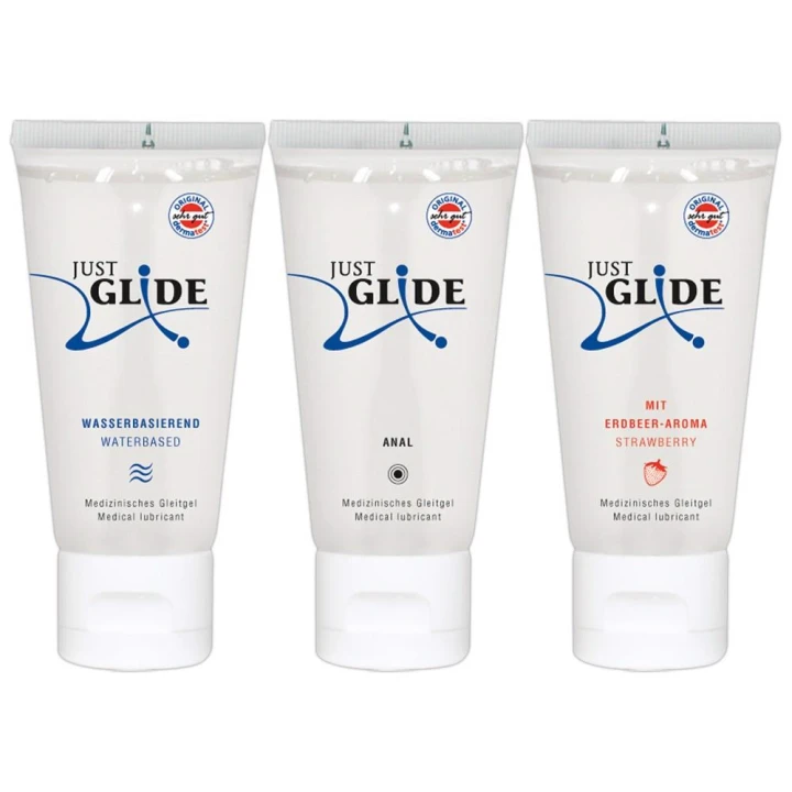 Lubrykanty wodne Just Glide 3x50 ml, wegański, bez oleju, do zastosowań intymnych