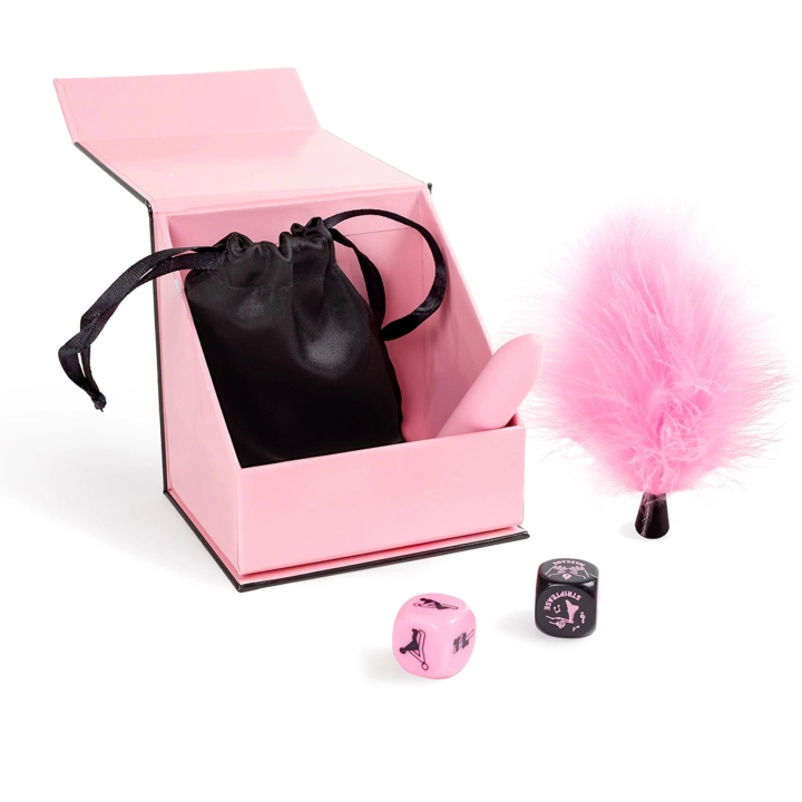 Zestaw erotyczny Secret Pleasures – wibrująca kulka, piórkowy masażer, kostki zabaw