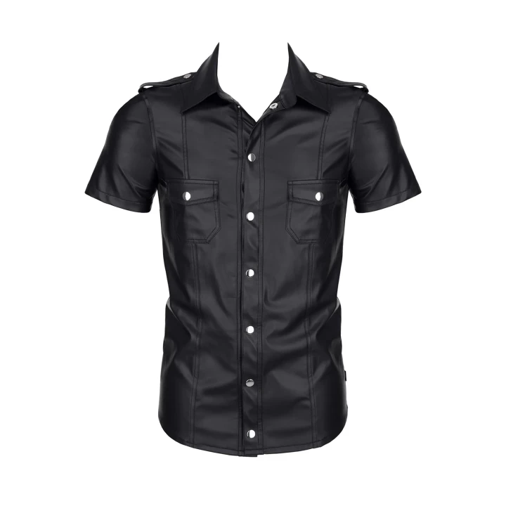 Koszula militarna REGNES FETISH PLANET - czarna, Slim-Fit, materiał wetlook