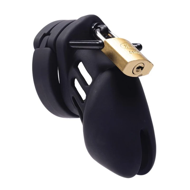 Klatka na penisa Silicone Cock Cage – Fantasy Fetish, silikon, metalowy zamek, 4 pierścienie