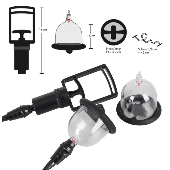 Kubek stymulujący sutki Bad Kitty z wibracjami, 5,7 cm, ręczna pompka, baterie w zestawie