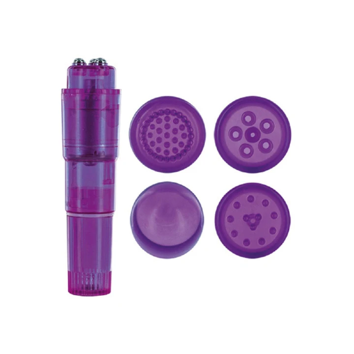 Stymulator pochwy PURPLE PULSY - PVC, 4 wymienne głowice, dyskretna moc