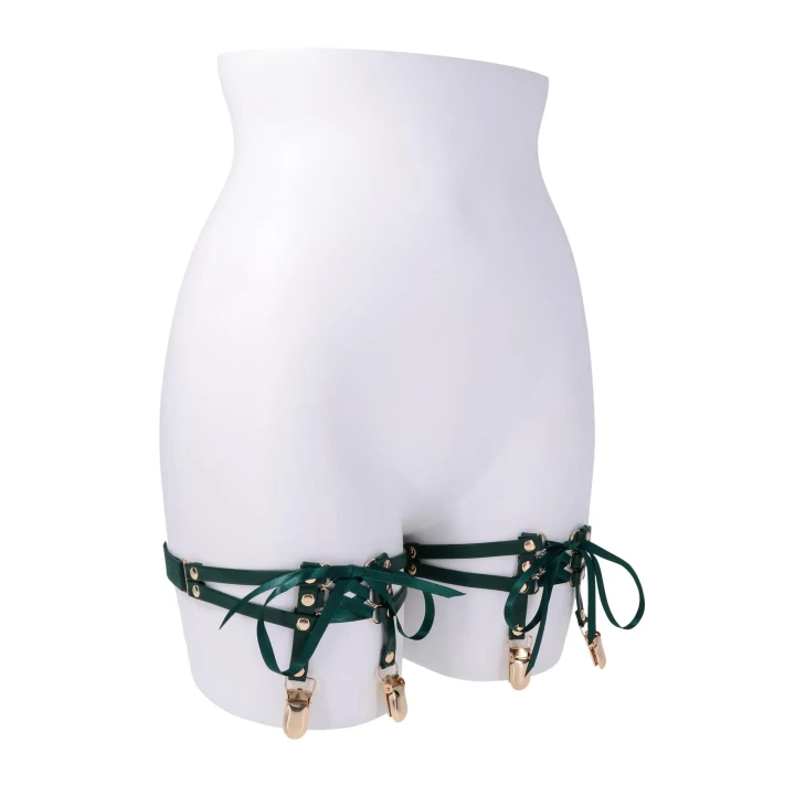 Podwiązki (garters) Indica Laced Up – eko-skóra, regulacja 45–66 cm, satynowe wiązanie