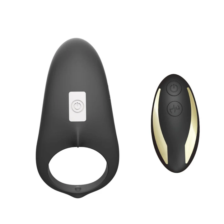 Pierścień na penisa Shark Black, wibracje 9 trybów, pilot bezprzewodowy, wodoodporny