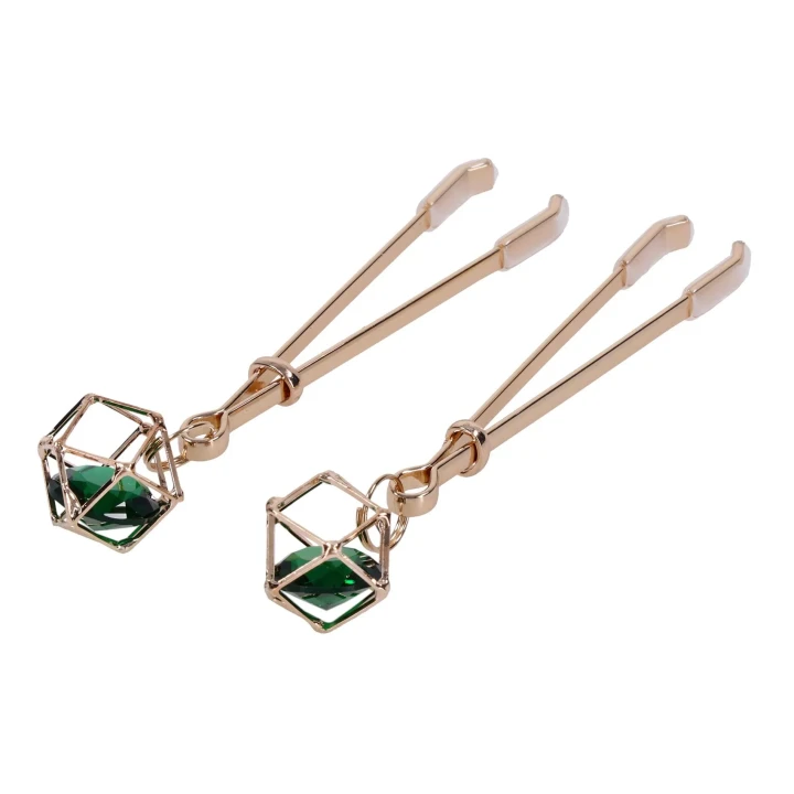 Klipsy na sutki Indica — regulowane zaciski, zielony kryształ, gumowe końcówki