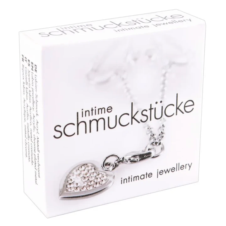 Naszyjnik intymny - Kryształowe serce, długość 12,7 cm, srebrny metal chromowany