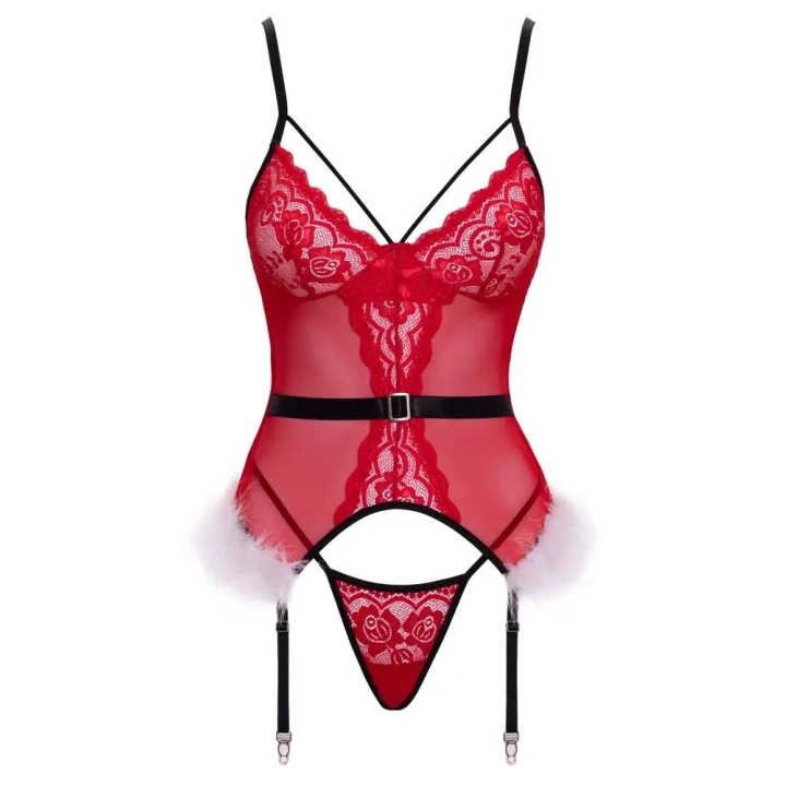 Gorset basque COTTELLI LINGERIE X-Mas, czerwony, regulowane ramiączka, koronkowe detale