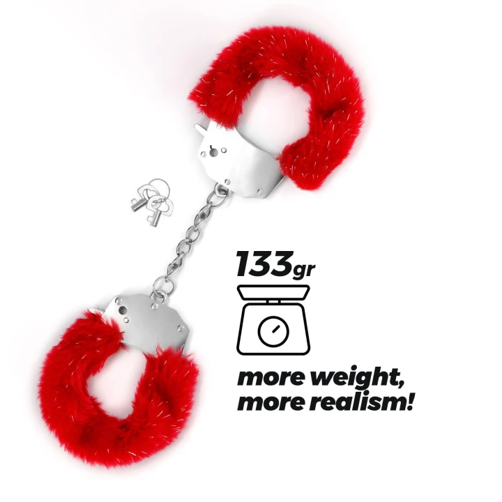 Kajdanki metalowe Crushious Spangle z regulacją i pluszowym wykończeniem, kolor czerwony