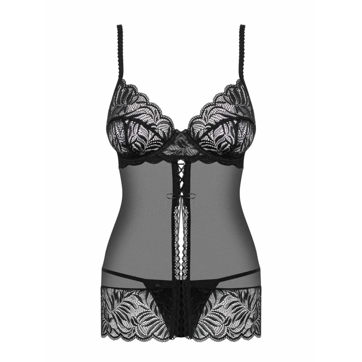 Babydoll przezroczysty Contica, z fiszbinami, regulowane ramiączka, L/XL, stringi w zestawie