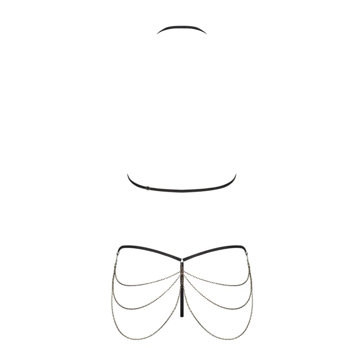 Komplet bielizny - OBSESSIVE Rebella - 2-częściowy, regulowany, skóropodobny, czarny L/XL