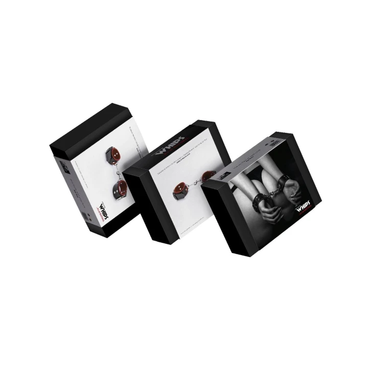 Kajdanki skórzane WHIPS - regulowane, czarno-czerwone, z karabińczykami