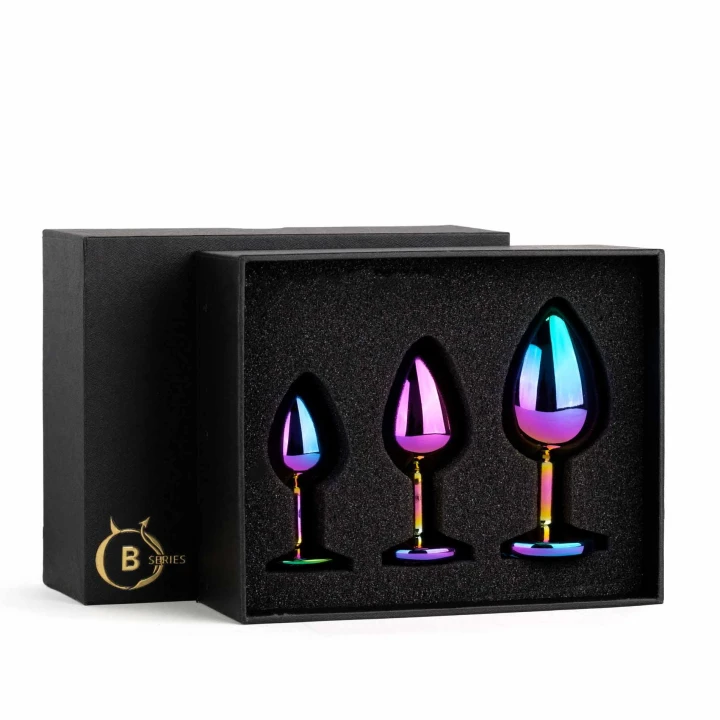 Korek analny zestaw JEWELLERY Multicolor – stal nierdzewna, 3 rozmiary, kryształy