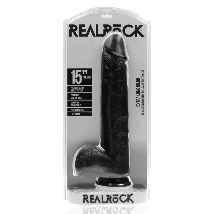 Dildo RealRock - Extra Large, 33 cm długości, 7,6 cm średnicy, czarny