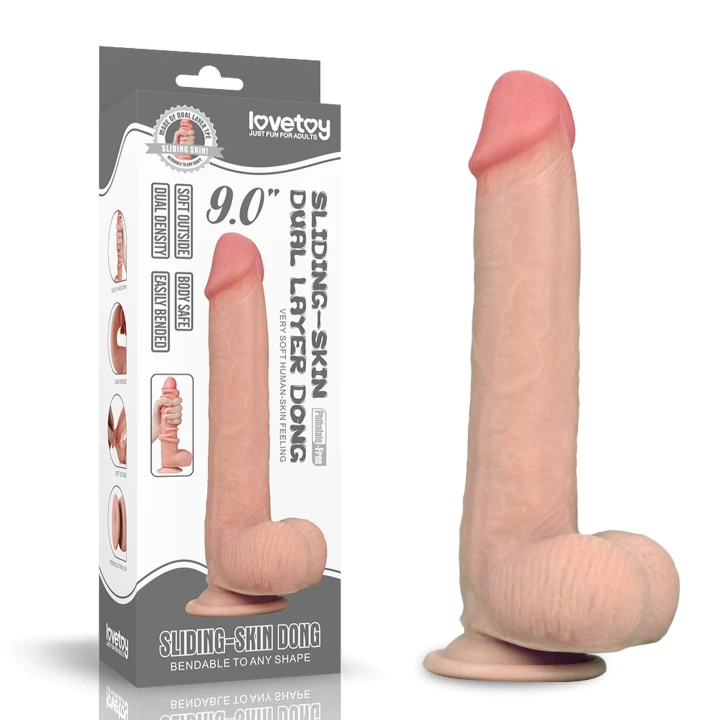 Dildo TPE 23 cm, dwuwarstwowy, ze skórą przesuwającą się, elastyczny