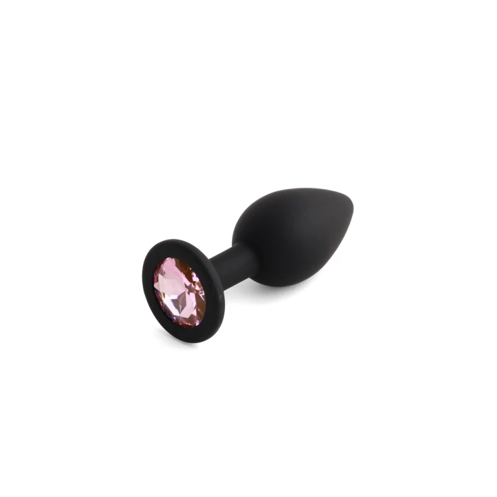 Korek analny – Zestaw Jewellery Silicone PLUG Black, silikon, 3 rozmiary, kryształ rose