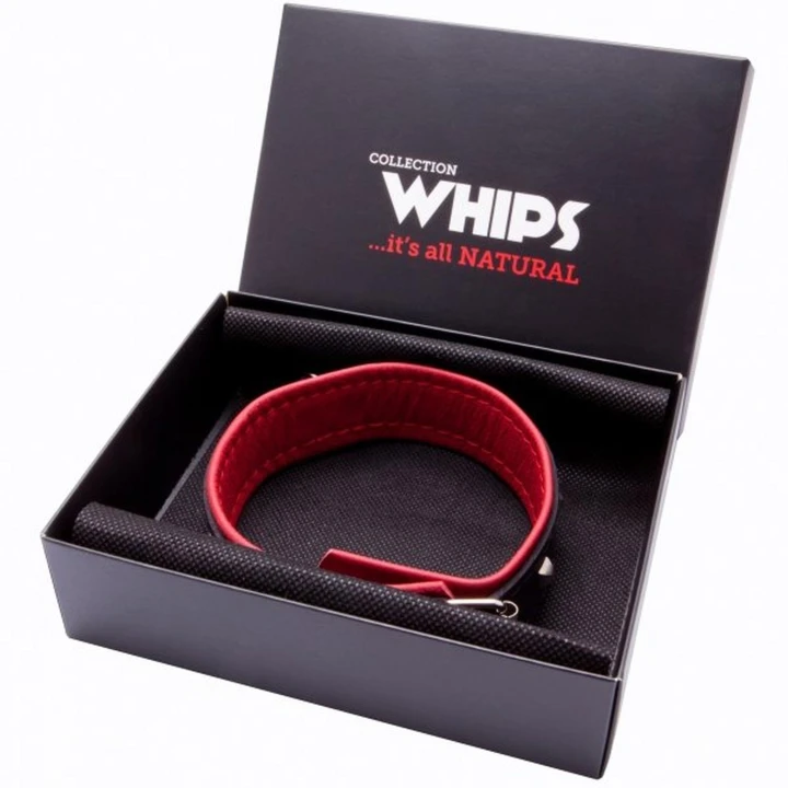 Obroża damska WHIPS, skórzana, z regulacją 38-44 cm, szerokość 4 cm, z ćwiekami