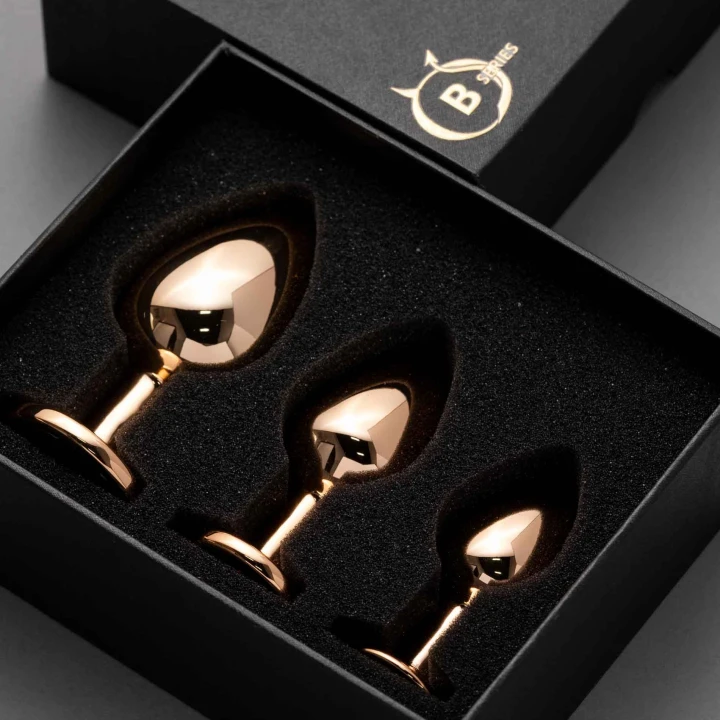 Korek analny — Jewellery Red Gold, stal nierdzewna, zestaw 3 rozmiarów z kryształami