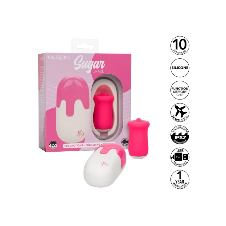 Stymulator języka Sugar Craze, silikonowy, wodoodporny IPX7, 10 trybów wibracji