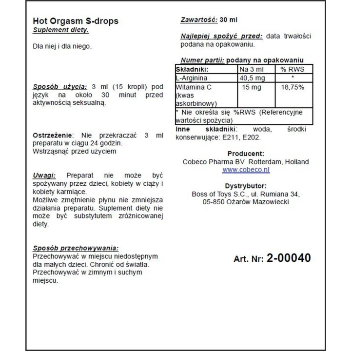 Suplement diety - Hot Orgasm, wydłużony czas działania, intensywne doznania