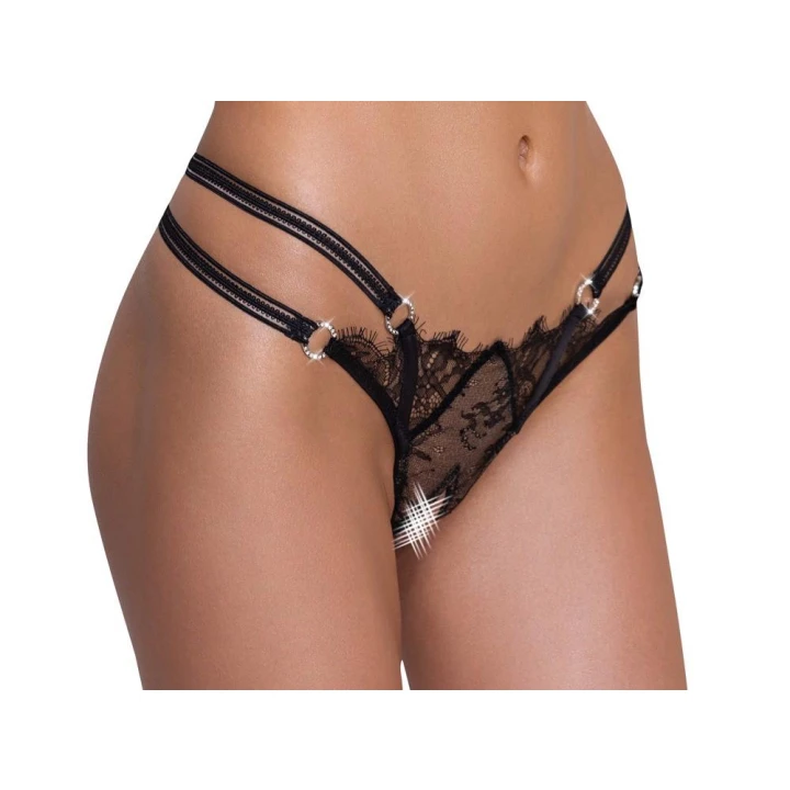 Stringi erotyczne COTTELLI LINGERIE, koronkowe, otwarte w kroku, z elastycznym pasem
