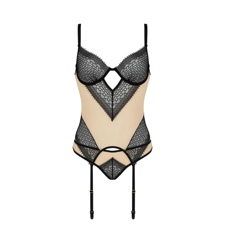Gorset DENERYS CASMIR, tiulowy z koronką, beżowy, rozmiar S/M, zmysłowy design
