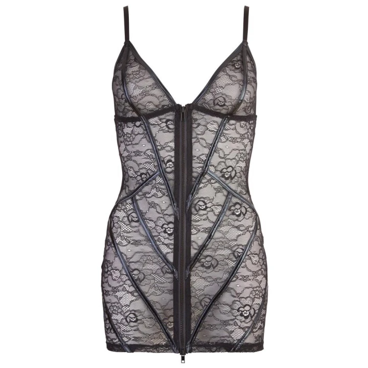Sukienka koronkowa COTTELLI LINGERIE - czarna, regulowane paski, zamek błyskawiczny