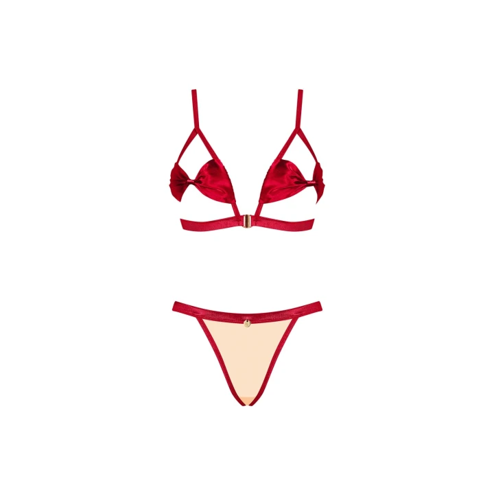 Komplet bielizny satynowej OBSESSIVE Rubinesa L/XL, regulowane ramiączka, biustonosz rozpinany