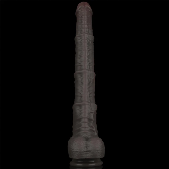 Dildo XXL Dual-layerowy z silikonem platynowym 16'' - elastyczny, realistyczny, przyssawkowy