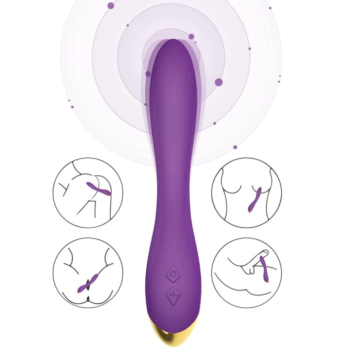 Wibrator ergonomiczny Flamingo Purple, 9 trybów wibracji, wodoodporny, silikonowy