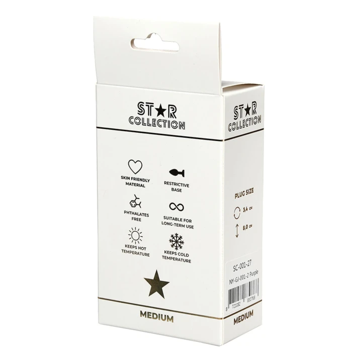 Korek anal M 3,5 cm – Star Collection, fioletowy z różowym kamieniem
