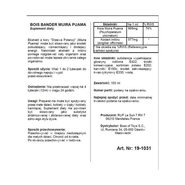 Suplement diety - Bois Bande - Ekstrakt Muira Puama, Wspomaga Erekcję