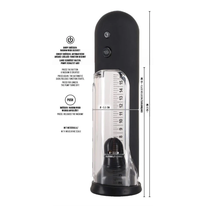 Pneumatyczna pompa do penisa, automat, silikonowy mankiet, 24,5 cm długości, ABSp