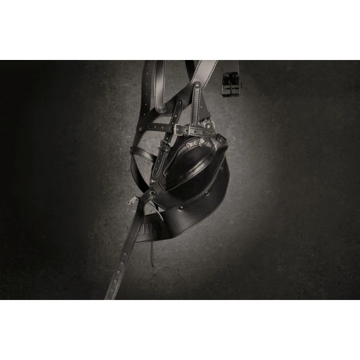 Uprząż na głowę BDSM - Skórzana, Regulowana, Zamek błyskawiczny, Czarna