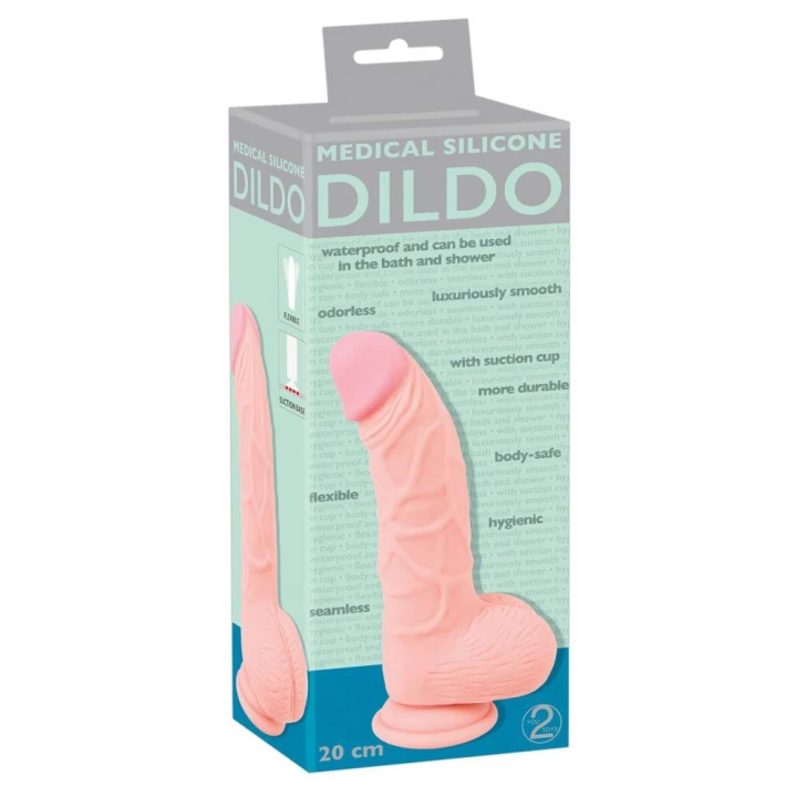 Dildo medyczny 20 cm, silikon, realistyczne żyłki, podstawa ssąca