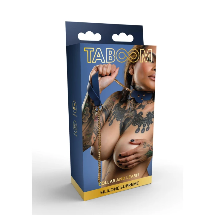 Obroża i smycz BDSM TABOOM z silikonu, regulowana, z kokardką i złotym uchwytem