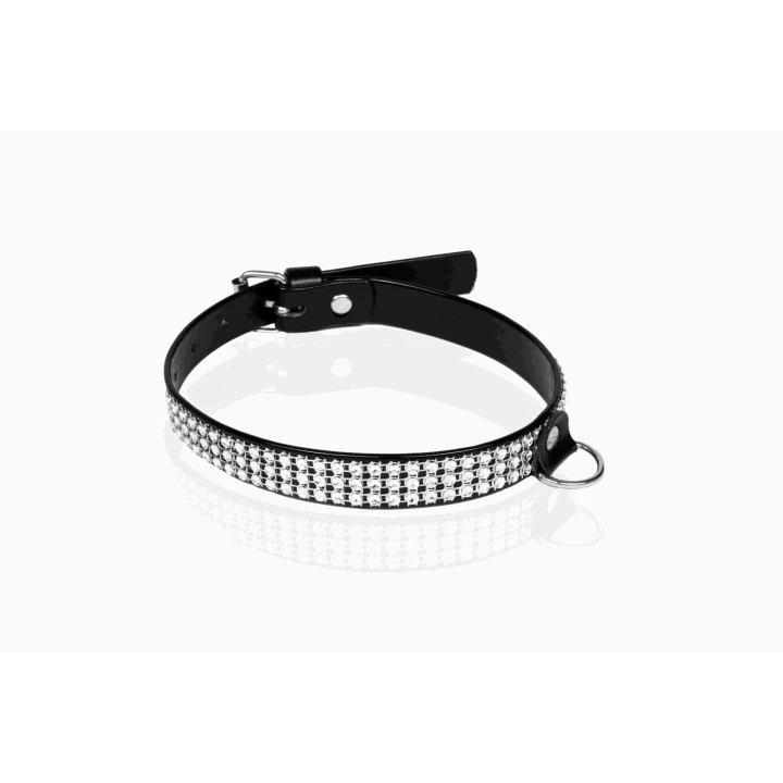 Obroża WHIPS Vegan, lakierowana, z kryształkami, 2 cm, regulacja 36-42 cm