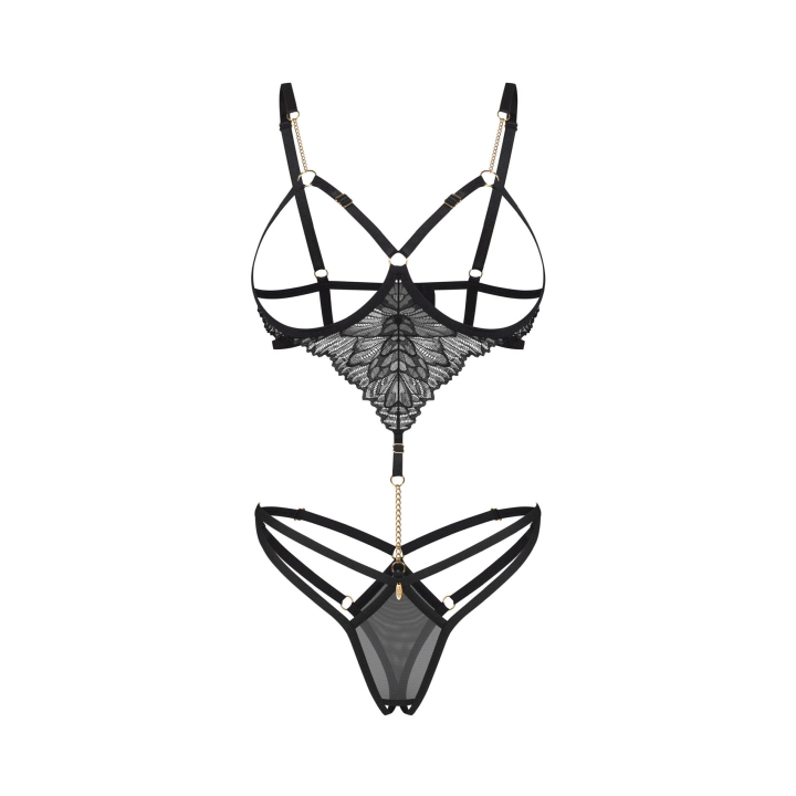 Body OBSESSIVE Matildea, koronkowe, z otwartym biustonoszem i krokiem, S/M