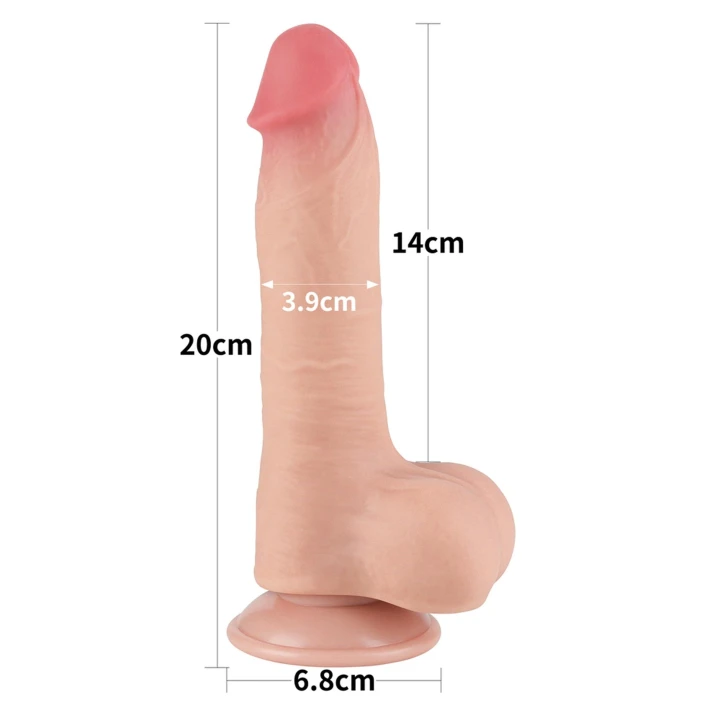 Dildo - Seria Dual Layer - 8 cali, super realistyczny TPE, przyssawka o dużej sile ssania