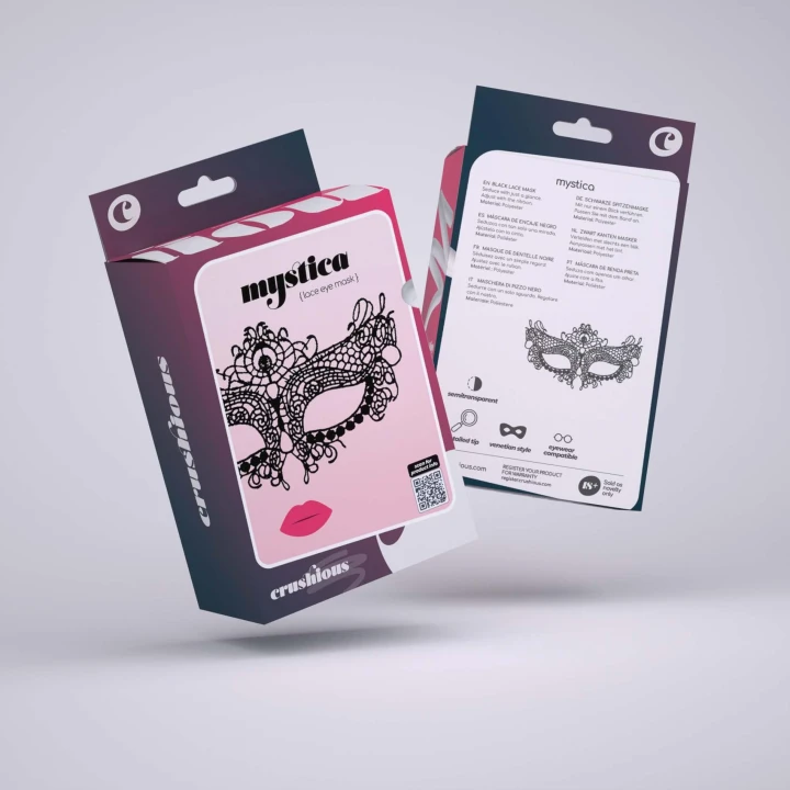 Maseczka z poliestru Mystica Black Lace - regulowane sznurowanie, elegancki haft