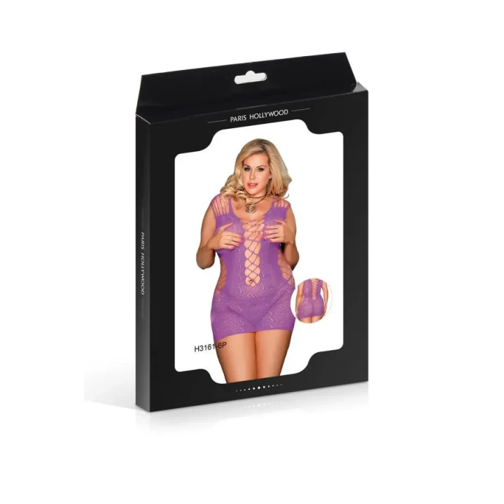 Sukienka erotyczna H3161 – fioletowa, siateczkowa, elastyczny materiał (XL)