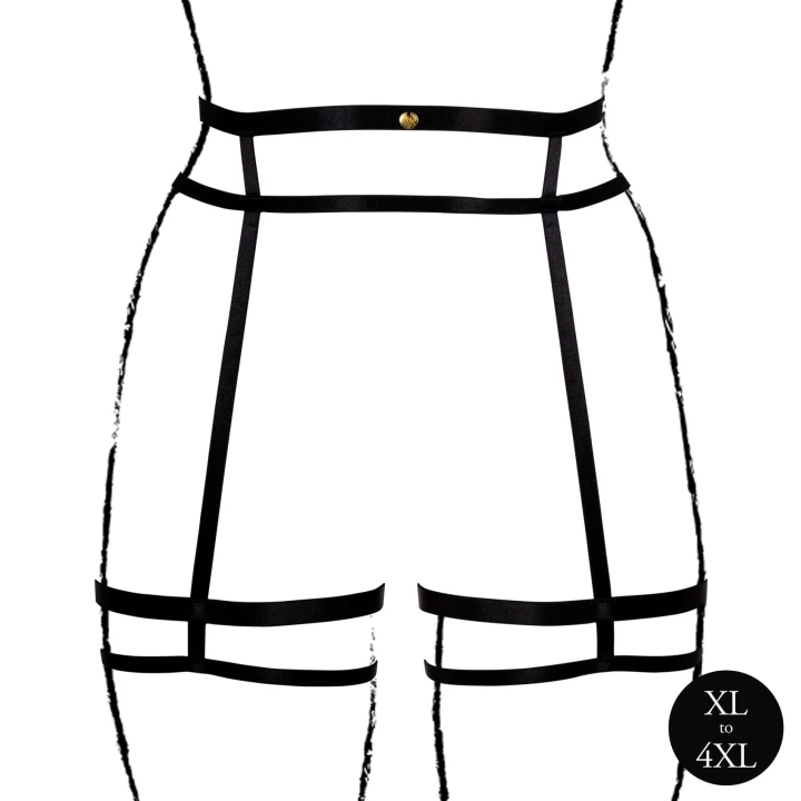 Pas do pończoch z podwójnymi paskami, rozmiary XL-4XL, czarny, z regulowanymi suwakami