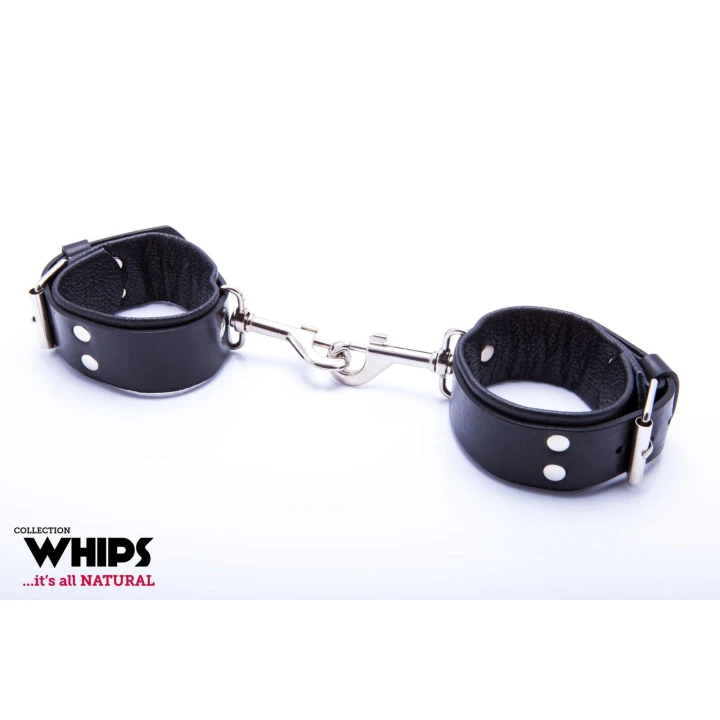 Kajdanki skórzane WHIPS, męskie, regulowane, kolor czarny, naturalna skóra