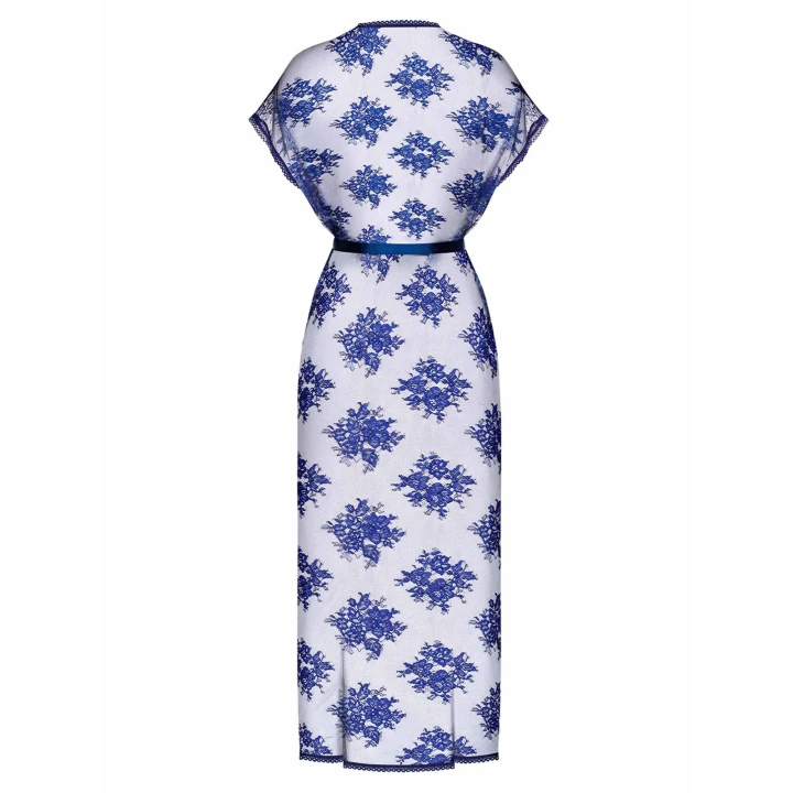 Peniuar OBSESSIVE Flowlace, S/M, Niebieski, Koronkowe Wykończenie, Wstążka