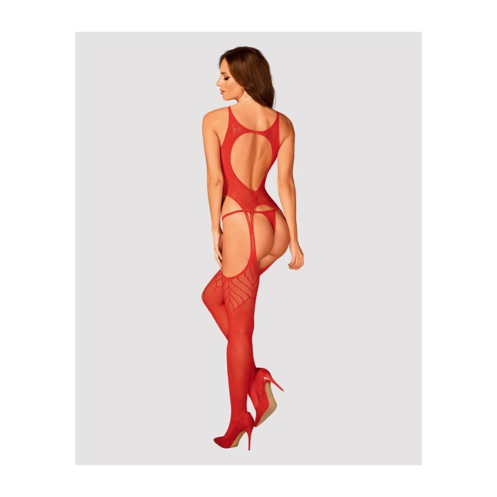 Bodystocking OBSESSIVE N122 - S/M/L, elastyczny, geometryczny wzór, czerwony
