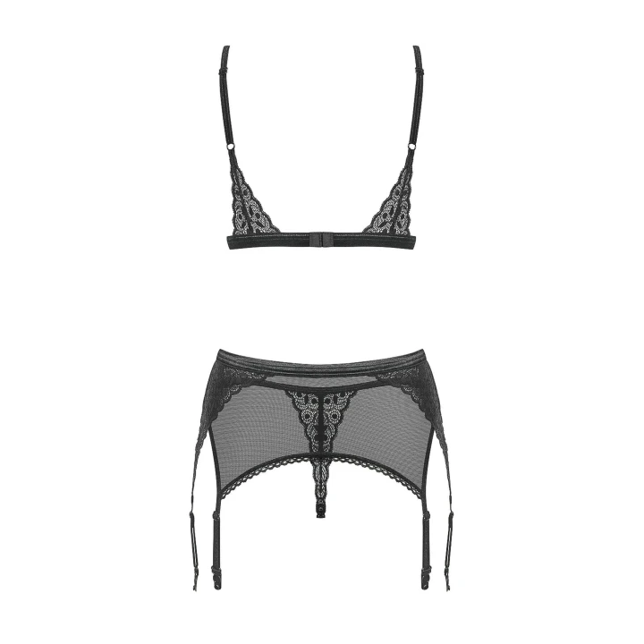 Komplet bielizny OBSESSIVE: 3-częściowy, regulowany, z koronki w kolorze czarnym L/XL