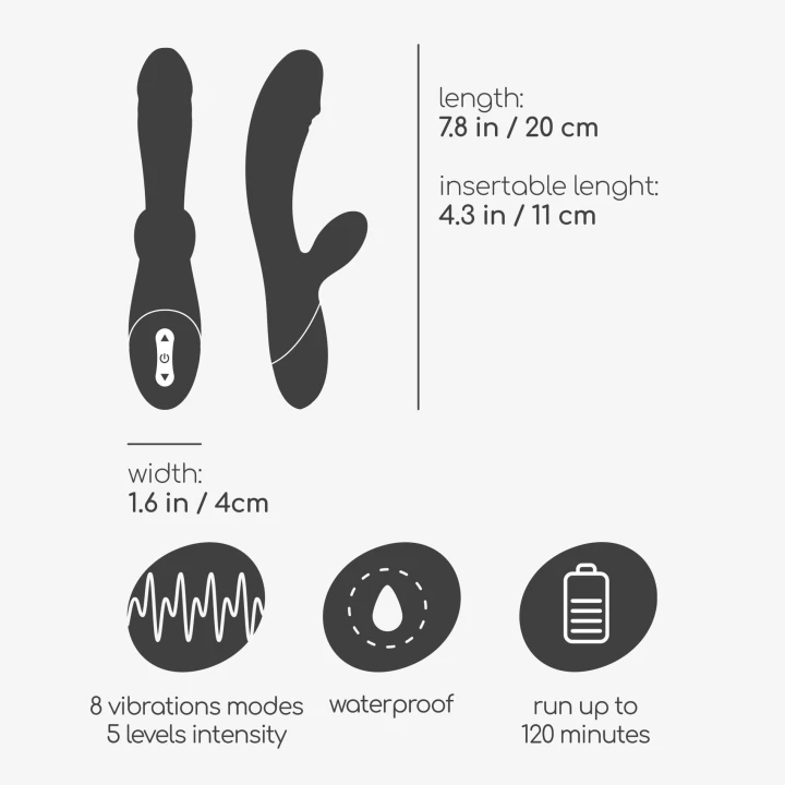 Wibrator króliczkowy CRUSHIOUS z ładowaniem USB, 8 trybów, wodoodporny